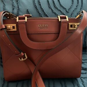 Guess Quilted Satchel in Rich Brown